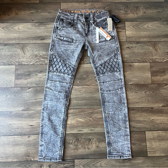 Rock Revival Men's Mike Biker Grey Wash Denim Jeans Size 30x32 - Picture 5 of 11